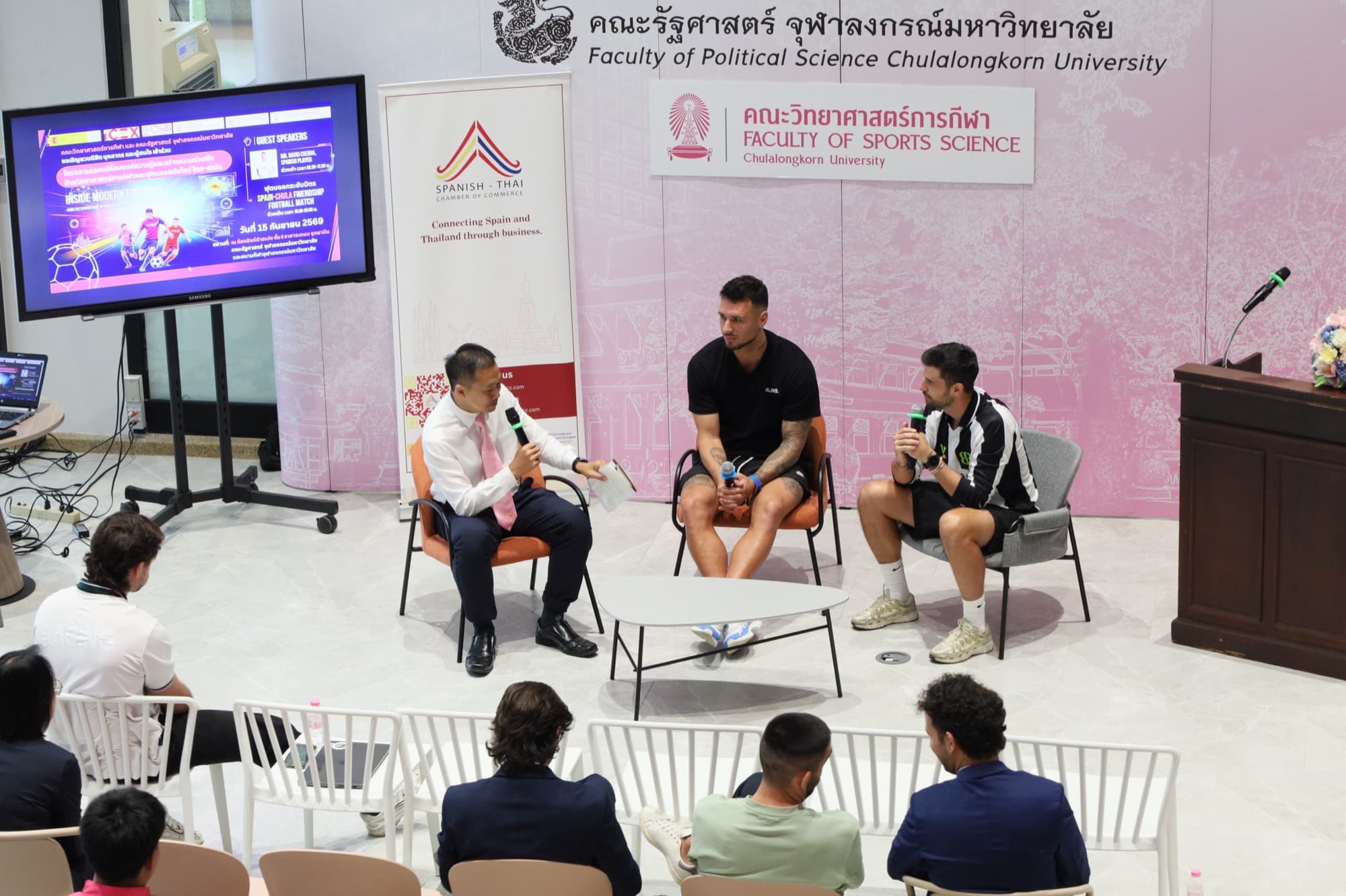 The panel on stage at Singh Dam Space, Chulalongkorn University